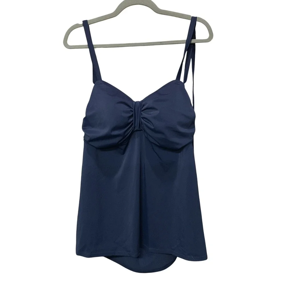 Cocos Swim Halter Padded Sweetheart Neckline Flowy Tankini Swim Top Navy Size 20